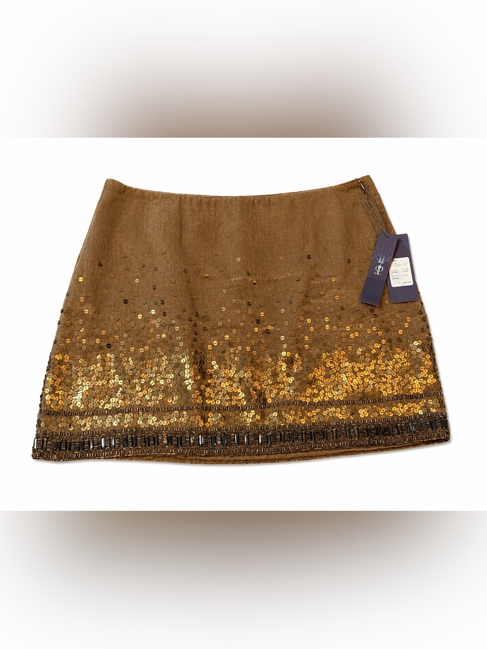 Jennifer Lopez Brown Mini Skirt with Gold Sequin Border